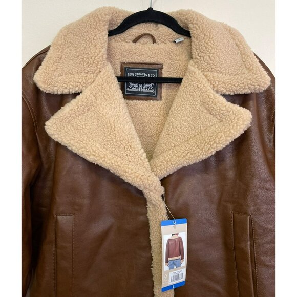 Levis Faux Leather Aviator Jacket Shearling Brown NWT - Picture 4 of 7